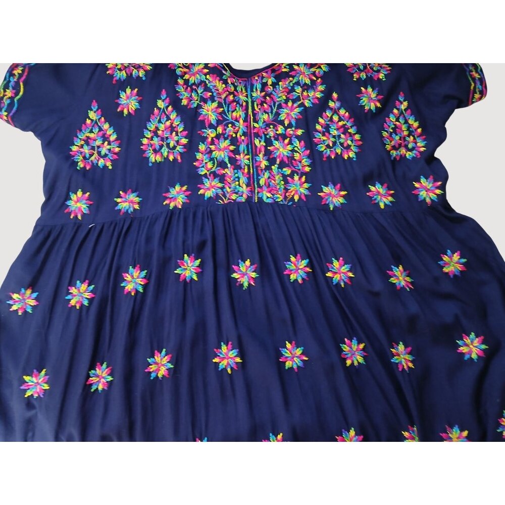Ganesha Collection Navy Blue Embroidered Dress XXL 100% Viscose India Travel - Picture 12 of 14